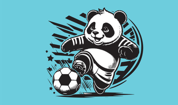 panda and soccer ball, football logo, panda logo