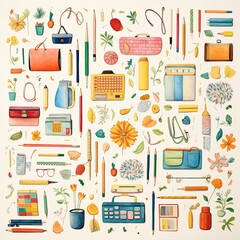 Back to school. school supplies for banner on white background