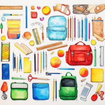 Back to school. school supplies for banner on white background