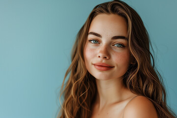Portrait beautiful young woman with clean fresh skin. Model with healthy skin, close up portrait. Cosmetology, beauty and spa. Portrait of beauty caucasian woman with perfect healthy glow skin facial,