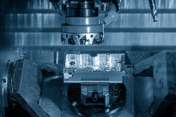 The CNC milling machine rough cutting aluminum parts by face mill tool.