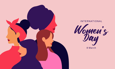 Happy International Women's Day. Vector Illustration of Women with Different Cultures