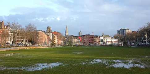 Fototapeten Open park in Antwerp, view on the old city © michaklootwijk