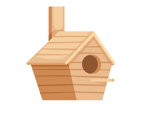 Wooden birdhouse with roof and hole vector illustration isolated on white background