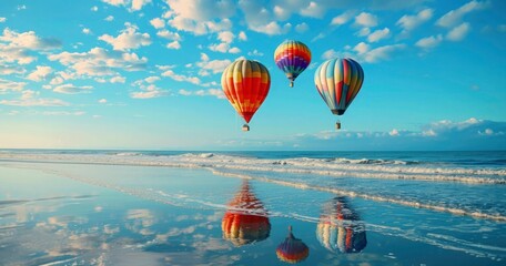 Fototapeta premium Hot air balloons over sea beach view