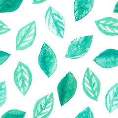 Fototapeta premium Blätter mit Aquarell gemalt, nahtloses Muster für Tapeten, Papier oder Textilien