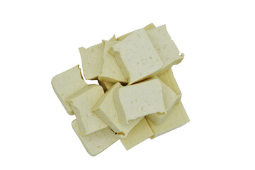 pieces of fresh tofu, top view, Vegetarian food made from soybeans isolate on transparent...