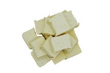 pieces of fresh tofu, top view, Vegetarian food made from soybeans isolate on transparent background, element for design