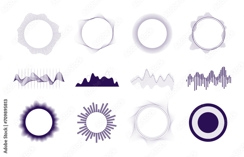Poster wave diagram. music rhythm and frequency waveforms, sound wave and vibration curve for tune recordin