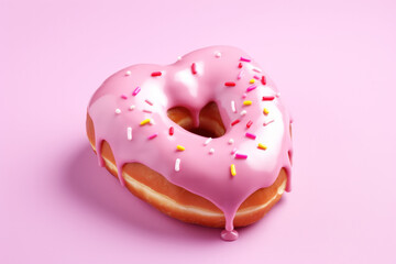 heart-shaped pink donut with sprinkles