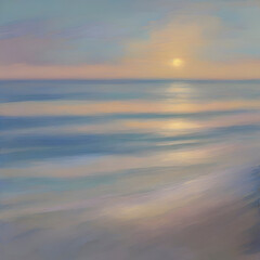 Obraz premium The beach at sunset. Pastel colors in impressionist style. Beach illustration. 
