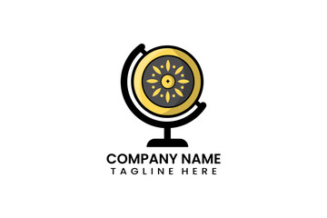 Flat globe travel shield logo icon template vector design illustration