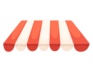 Red and white striped sun shade awning shelter for store cafe or market vector illustration isolated on white background