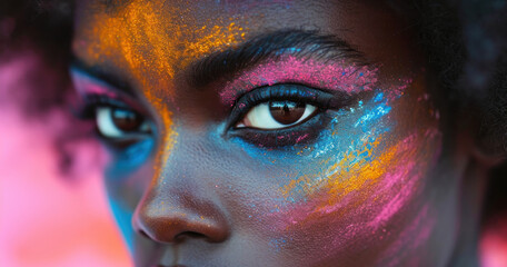 face of the  woman with holi make up close up 