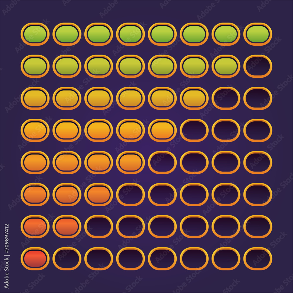 Poster loading progress bar ui. game asset of shiny health and score percent indicator, animation ui sprite