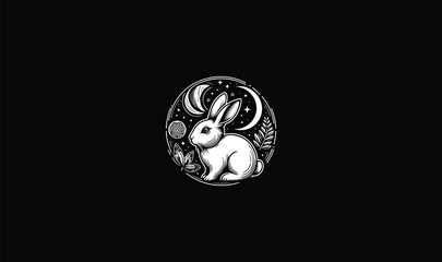 black and white round logo of rabbit, rabbit logo,