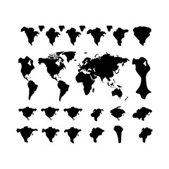 
World map black silhouette. International modern world map set. Unique map icon vector illustration