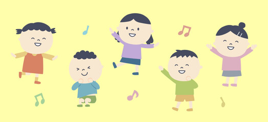 リズムに合わせて体を動かす子供たちのイラスト