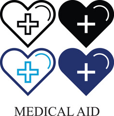 Obraz premium Medical aid Colorful and black & white icon set. Editable icon Set of Charity and donation in line & fill style. High quality business icon set of charity