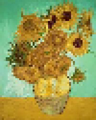 Pixel art. Sunflowers by Vincent van Gogh