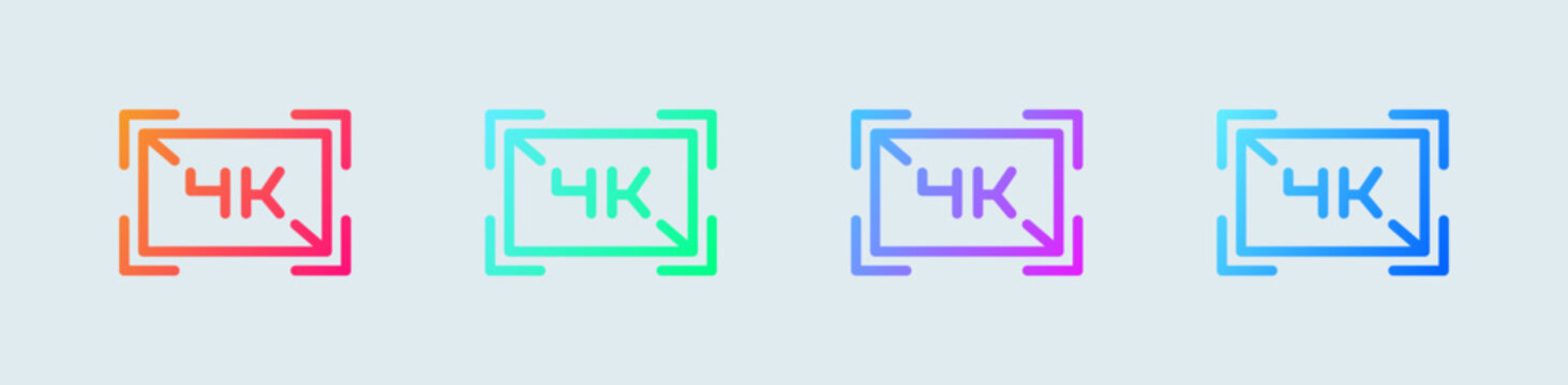 4k line icon in gradient colors. Screen resolution signs vector illustration.