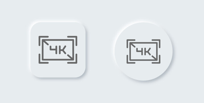 4k line icon in neomorphic design style. Screen resolution signs vector illustration.