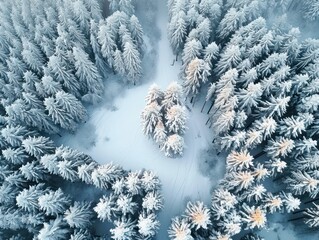 Aerial view of trees covered with snow during winter