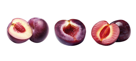 Set of fresh plum isolated on transparent background.	
