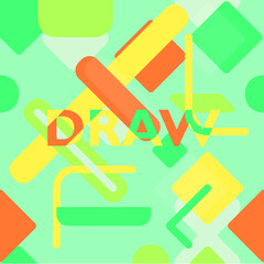 Abstract and colorful word designs in different styles: make, play, live, love, draw, create, design, dream, dance
