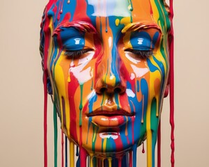 Melting Colorful Paint on Face Sculpture