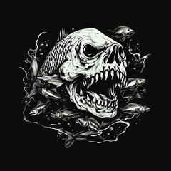  fish skull illustration design, ,AI generative