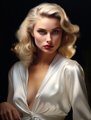 Woman in white dress poses for a photo, digital painting, digital art, sultry digital painting, glossy digital painting, digital art of elegant woman