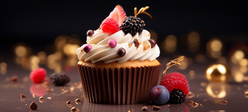 Capcake cream with fruit, generative AI