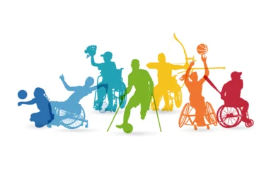 Tuinposter Sporters with Disabilities United. Colorful Silhouettes of Various Sport Athletes with Disabilities. © Shiraufa