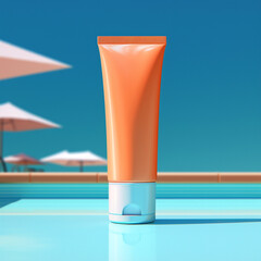 minimalistic illustration of suncream, 4k, photorealism, turquoise shades created with Generative Ai