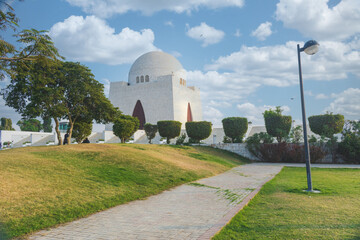 mausoleum of Quaid-e-Azam in bright sunny day, also known as mazar-e-quaid, famous landmark of...