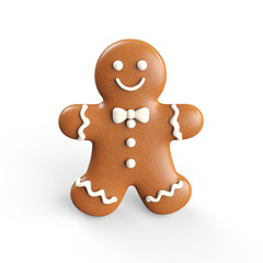 Gingerbread man simple 3D on white background created with Generative Ai