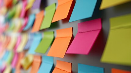 Colorful sticky notes on a wall in the office. Business concept