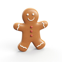 Gingerbread man simple 3D on white background created with Generative Ai