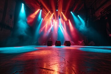 Stage Lights and background. Volumetric Stage Lights. - obrazy, fototapety, plakaty