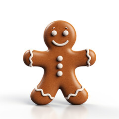 Gingerbread man simple 3D on white background created with Generative Ai