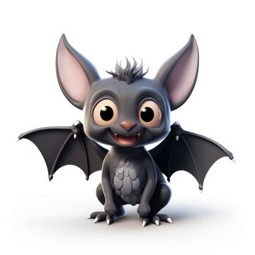 Character cute bat on white background. 3D style.