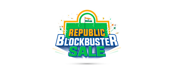 Vector design for Shopping, advertisement concept Republic Day of India. Blockbuster sale, offer, deal discount, web banner poster and logo design.