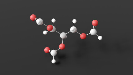triglyceride molecular structure, triformin, ball and stick 3d model, structural chemical formula with colored atoms