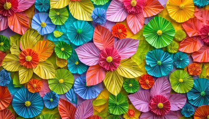 Whimsical cherry blossom pattern in pink, green and blue hues