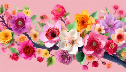 Obraz na płótnie Canvas Whimsical cherry blossom pattern with a purple and pink hue