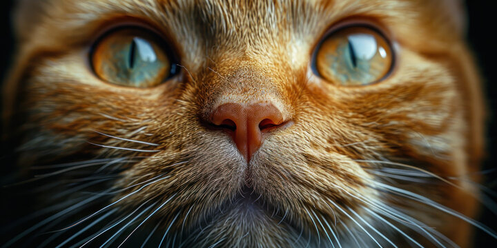 close up of a red  cat's face 