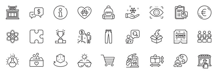 Fototapeta na wymiar Icons pack as Payment received, Sunglasses and Delivery market line icons for app include Moving service, Yoga, Info outline thin icon web set. Spanner, Donation, Market sale pictogram. Vector