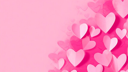 Pink cut paper hearts. Valentine's Day. AI Generated.