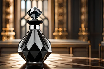 precious and luxurious diamond  black shaped perfume flacon , shiny lights